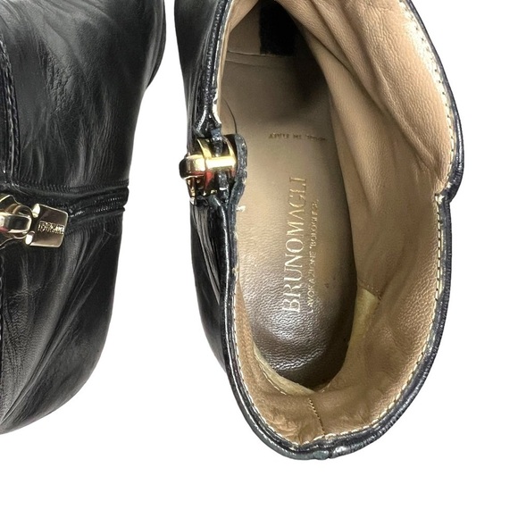 Bruno Magli Leather Wedge Ankle Booties Black with Patent Leather Trim Size EU37 - Picture 11 of 14